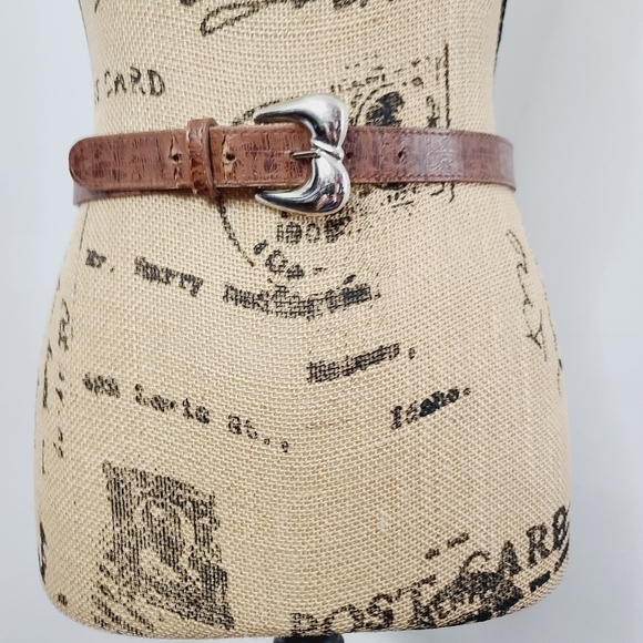 Vintage Brown Embossed Skinny Belt - Picture 1 of 9